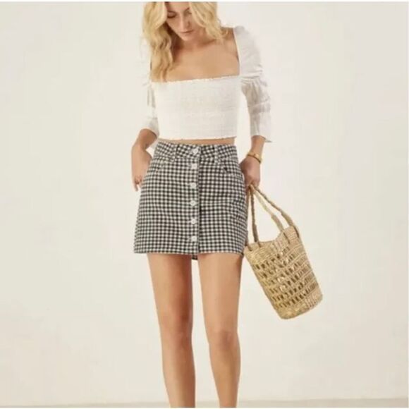 Reformation Gingham black & white Bianca Mini Skirt size 24 - Picture 9 of 9
